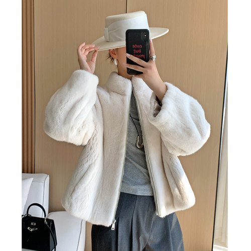 鼎奢天鹅绒水貂立领皮草外套女士