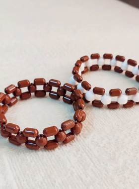 韩国麦饭石大小S珠手链编织成品高光托尔玛琳负离子石手链锗石珠