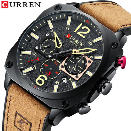 CURREN/卡瑞恩新款8398男表时尚防水男表皮带六针日历石英表手表