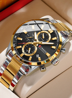 CURREN手表男石英机芯手表男士夜光防水韩版时尚网红款钢带腕表