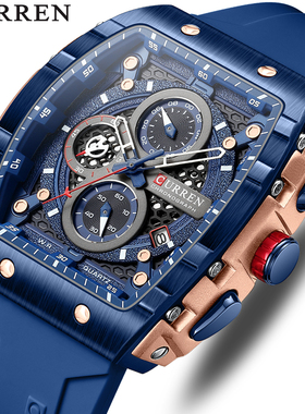 酒桶型8442手表男石英运动手表夜光防水韩版时尚网红款硅胶带腕表