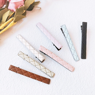 小香风PU皮质细长款发夹菱格简约百搭侧边发卡夹子少女边夹头饰