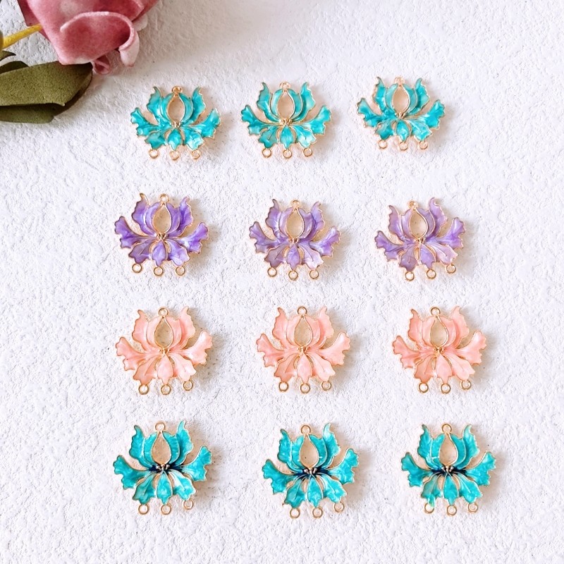 DIY滴油牡丹花流苏配件配饰装饰品手小链项链吊坠钥匙小挂件吊坠