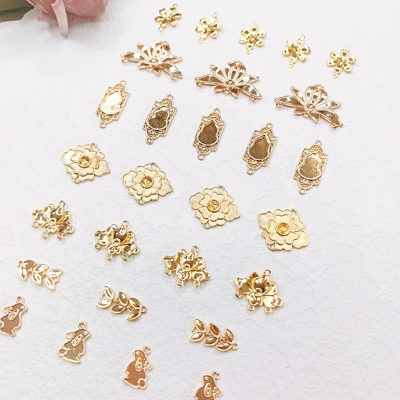 DIY吊饰diy铜底古风发簪发冠耳流苏吊牌多孔流苏连接片螺钿底胚