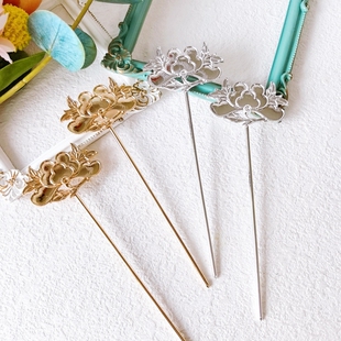 新款玉兰花合金发簪 螺钿仿烧蓝DIY配件 汉服旗袍发饰团建材料
