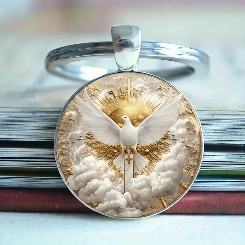 跨境新款时尚的神圣白鸽图案时光宝石合金吊坠钥匙扣挂件挂饰礼物