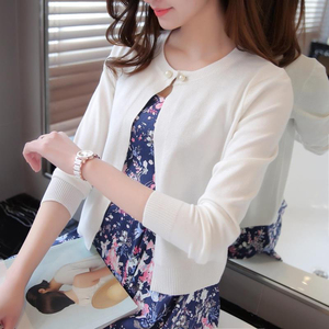 2021薄款针织衫女开衫长袖圆领外搭短款毛衣小披肩外套空调衫