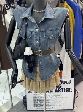 韩国东大门新ins风复古气质修身百搭牛仔马甲衬衫女配腰带