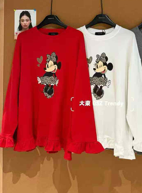 孤品特韩国东大门2026春季新卡通图案荷叶边圆领T恤女减龄