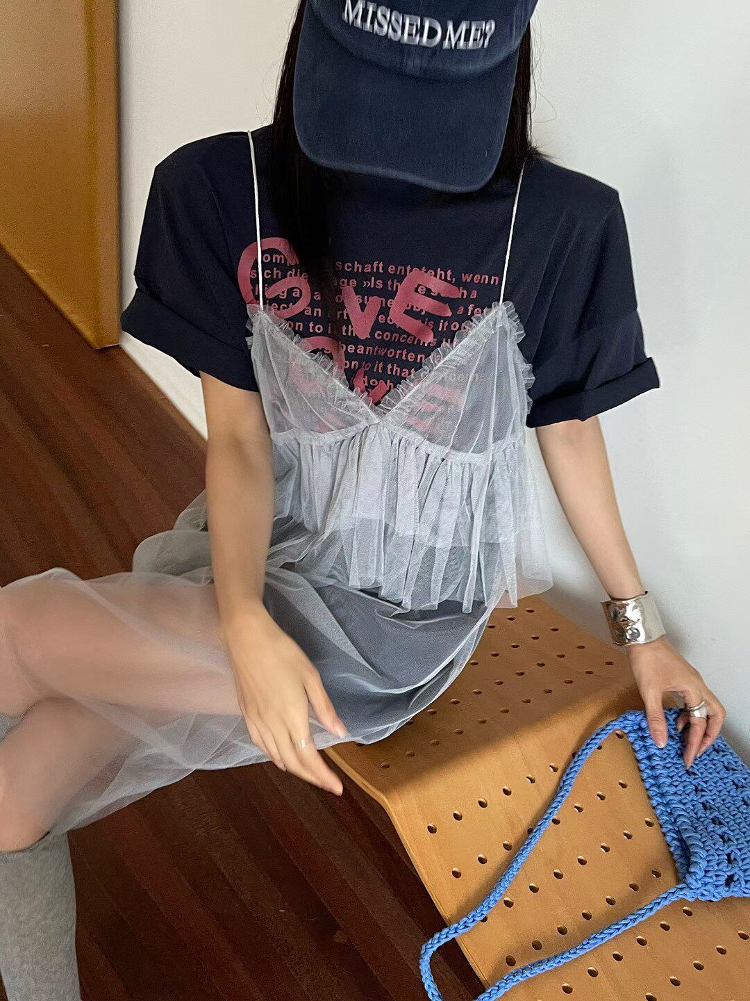 韩国东大门减龄少女感套装夏网纱吊带裙印花T恤两件套2026新款