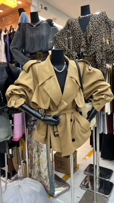 韩国东大门2025秋季新时尚设计感风衣外套女宽松双排扣绑带收腰