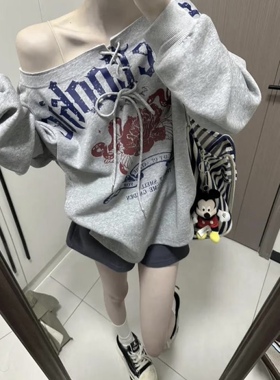 孤品捡漏韩国东大门春季新款一字肩卫衣T