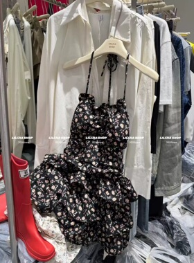 韩国东大门2026春韩版时尚百搭显瘦碎花挂脖吊带抹胸连衣裙女短裙