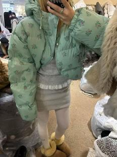 孤品特韩国东大门2025冬季减龄碎花连帽短款羽绒服洋气百搭外套