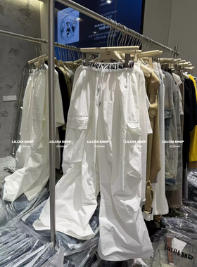 韩国东大门2026新款时尚百搭显瘦松紧腰抽绳工装风直筒阔腿休闲裤