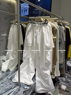 韩国东大门2026新款时尚百搭显瘦松紧腰抽绳工装风直筒阔腿休闲裤