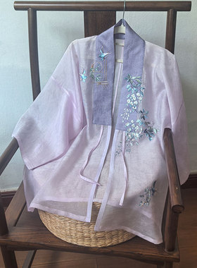 鸣皋堂制衣春夏汉服定制碧落小茶明制合领衫立领对襟弓袋袖短衫