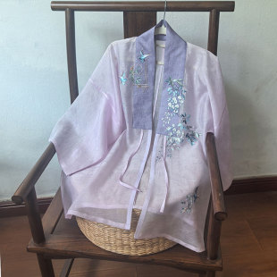 短衫 鸣皋堂制衣春夏汉服定制碧落小茶明制合领衫 立领对襟弓袋袖