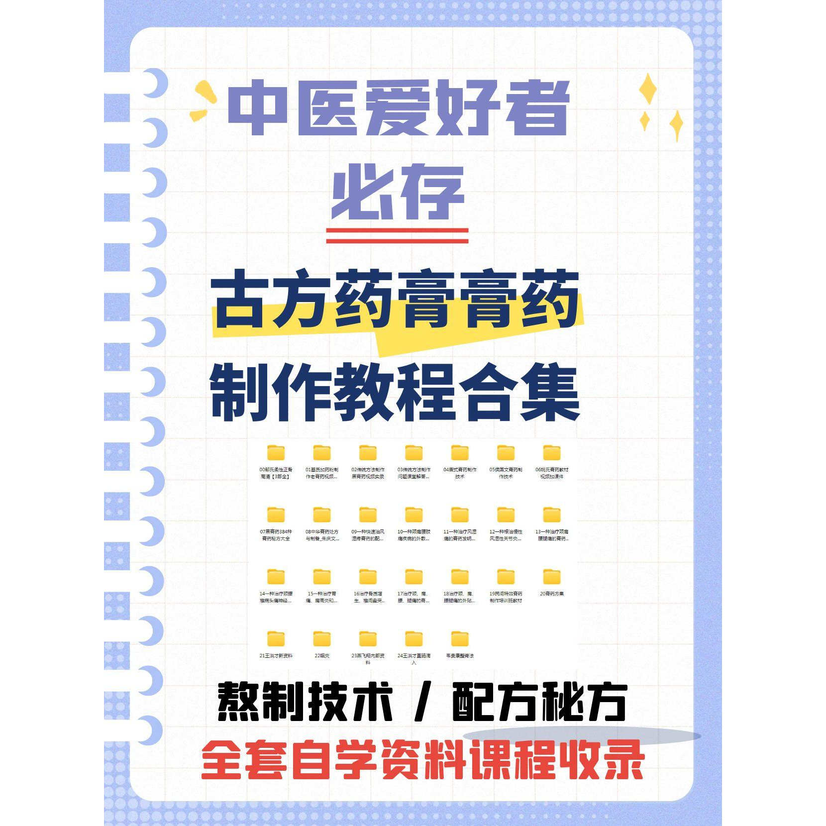 中医古方药膏膏药制作方法熬制视频教程全套技术配方秘方资料课程