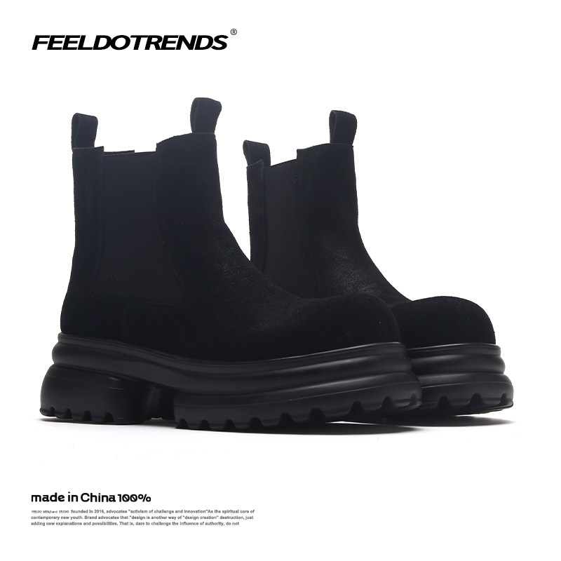 JERSEY BOOTS MENS HIGH-TOP FLAT-BOTTOMED LEATHER BOOTS MATTE SUEDE RETRO PLATFORM BOOTS