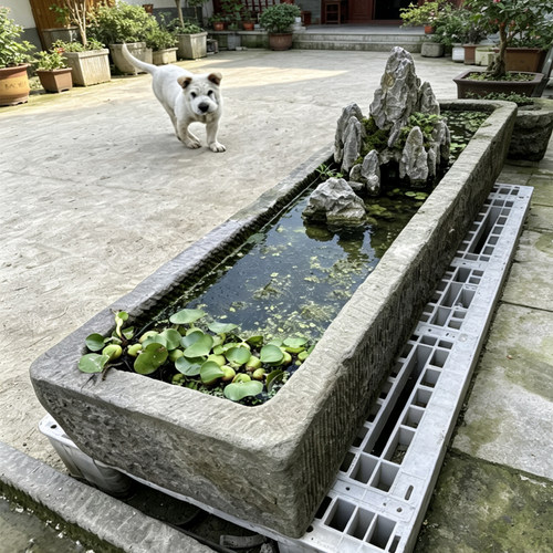 老石槽猪槽庭院流水造景老物件水槽阳台花盆石头牛槽鱼缸摆件