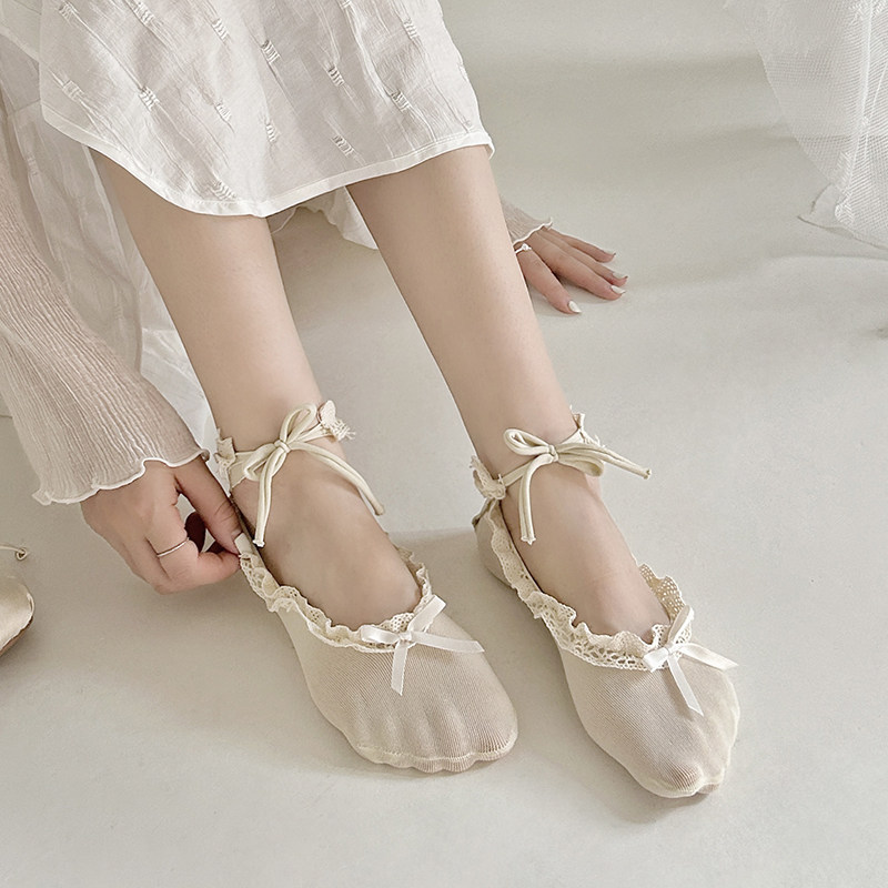 芭蕾风miu系蝴蝶结花边隐形绑带袜子女船袜浅口可爱夏季薄款网红