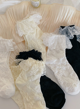 秋季白色lolita袜子女中筒袜夏季花边袜洛丽塔jk蕾丝女袜日系短袜