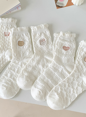 春秋白色JK萝莉塔泡泡口花边中筒袜日系学院风可爱长袜短袜