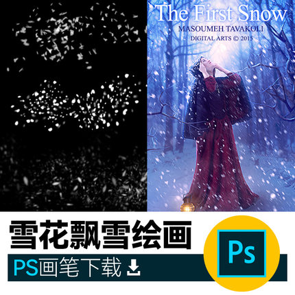 冬天下雪雪花飘雪雪滴效果PS笔刷海报设计PS板绘素材包插画绘画师