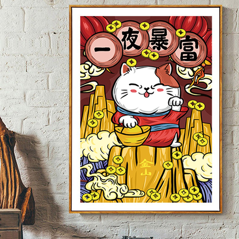 蒙娜丽莎十字绣2020新款客厅一夜暴富招财猫卧室新手简单手工线绣