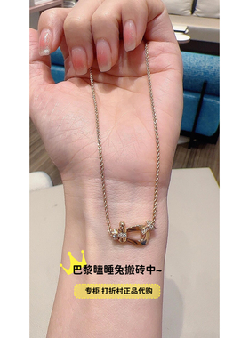 FRED/斐登FORCE 10马蹄扣中号半钻项链18K玫瑰金镶钻满钻锁骨链女