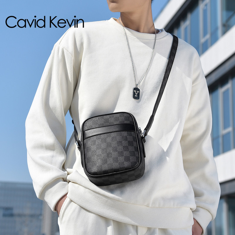 Cavid Kevin商务休闲格子单肩包韩版男包时尚斜挎包小方包挎包潮