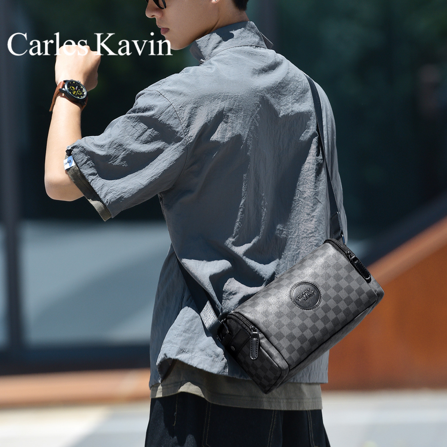 Carles Kavin时尚休闲小方包单肩包韩版男士包潮流挎包背包手机包