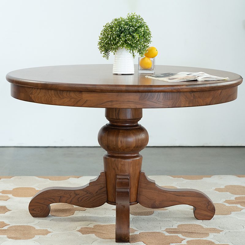 定制全实木樱桃木美式复古圆餐桌