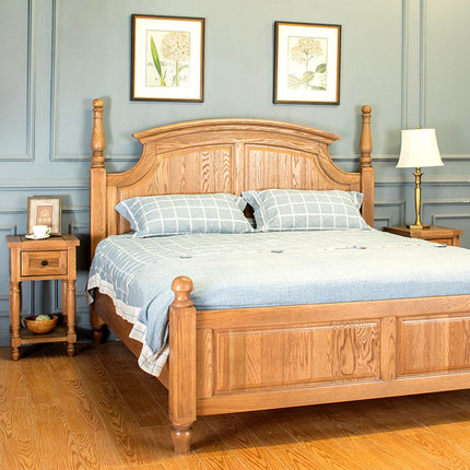 木朵朵家具原木橡木樱桃木1.5m1.8米定制纯实木美式主卧双人婚床