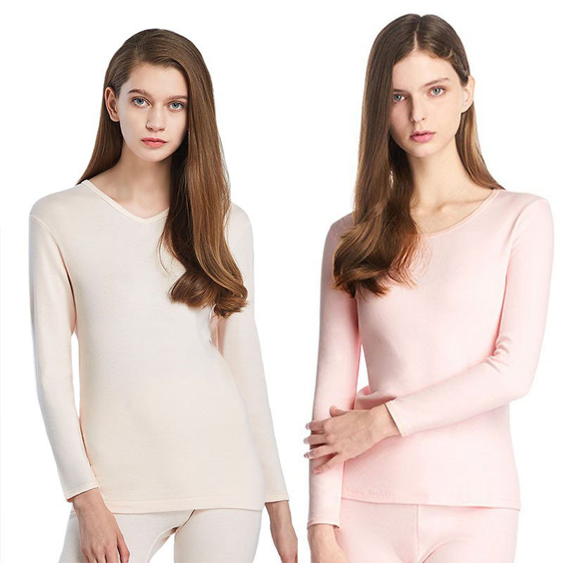 三枪秋衣女内穿纯棉V领薄款春秋圆领加厚单件全棉上衣打底棉毛衫