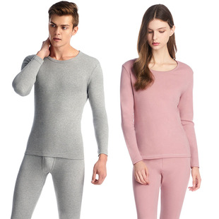 三枪保暖内衣纯棉男加厚圆领秋衣秋裤套装女秋冬全棉中厚棉毛衫裤