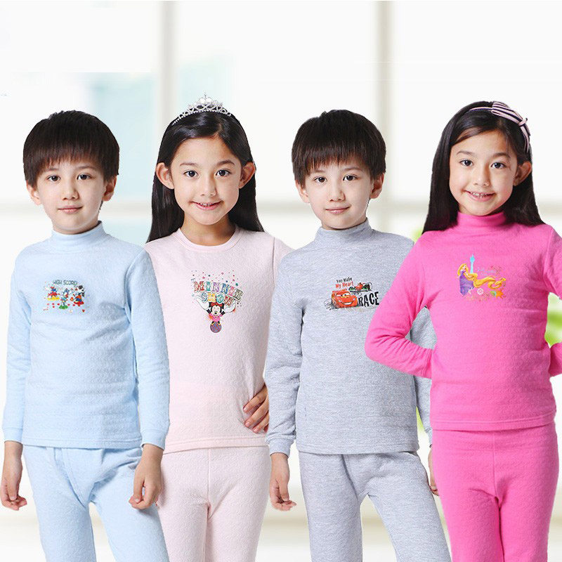 三枪儿童三层夹棉加厚半高领男女童秋衣秋裤秋冬纯棉保暖内衣套装