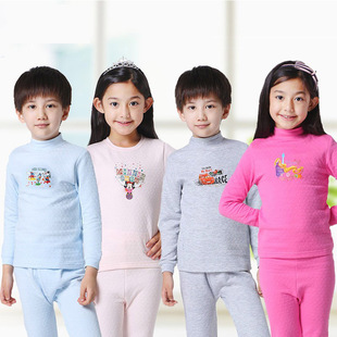 三枪儿童三层夹棉加厚半高领男女童秋衣秋裤秋冬纯棉保暖内衣套装