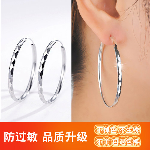 菱纹纯银针女大耳圈轻奢新款