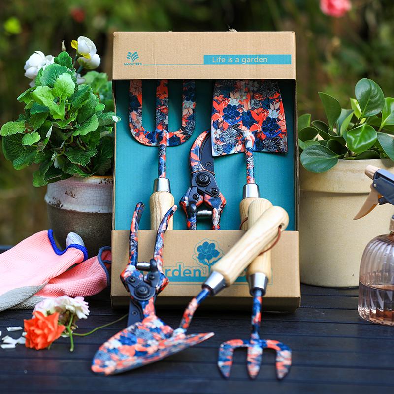 女士印花花园工具种花阳台换盆栽小铲子松土拌肥家用礼盒三件套装