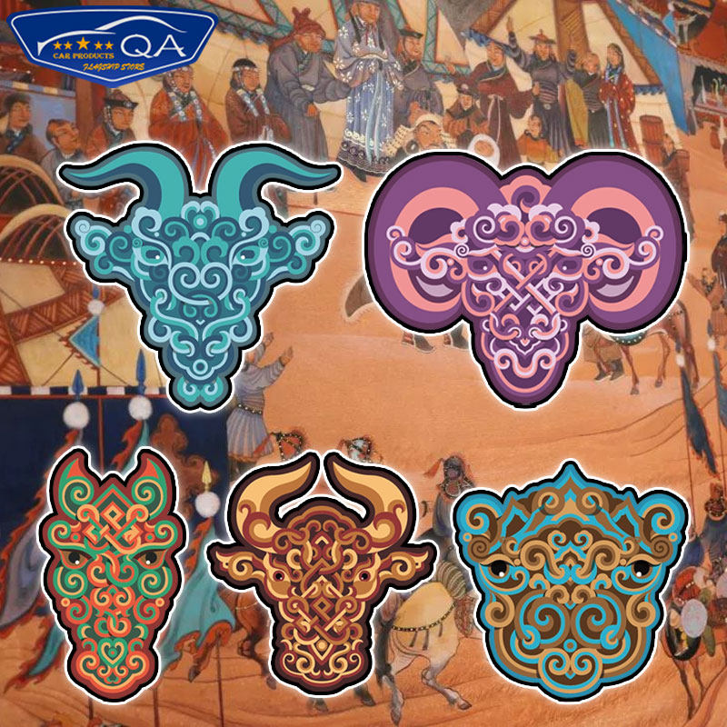 蒙古五畜贴纸图纹图腾反光车贴车身贴后窗玻璃贴遮挡划痕贴