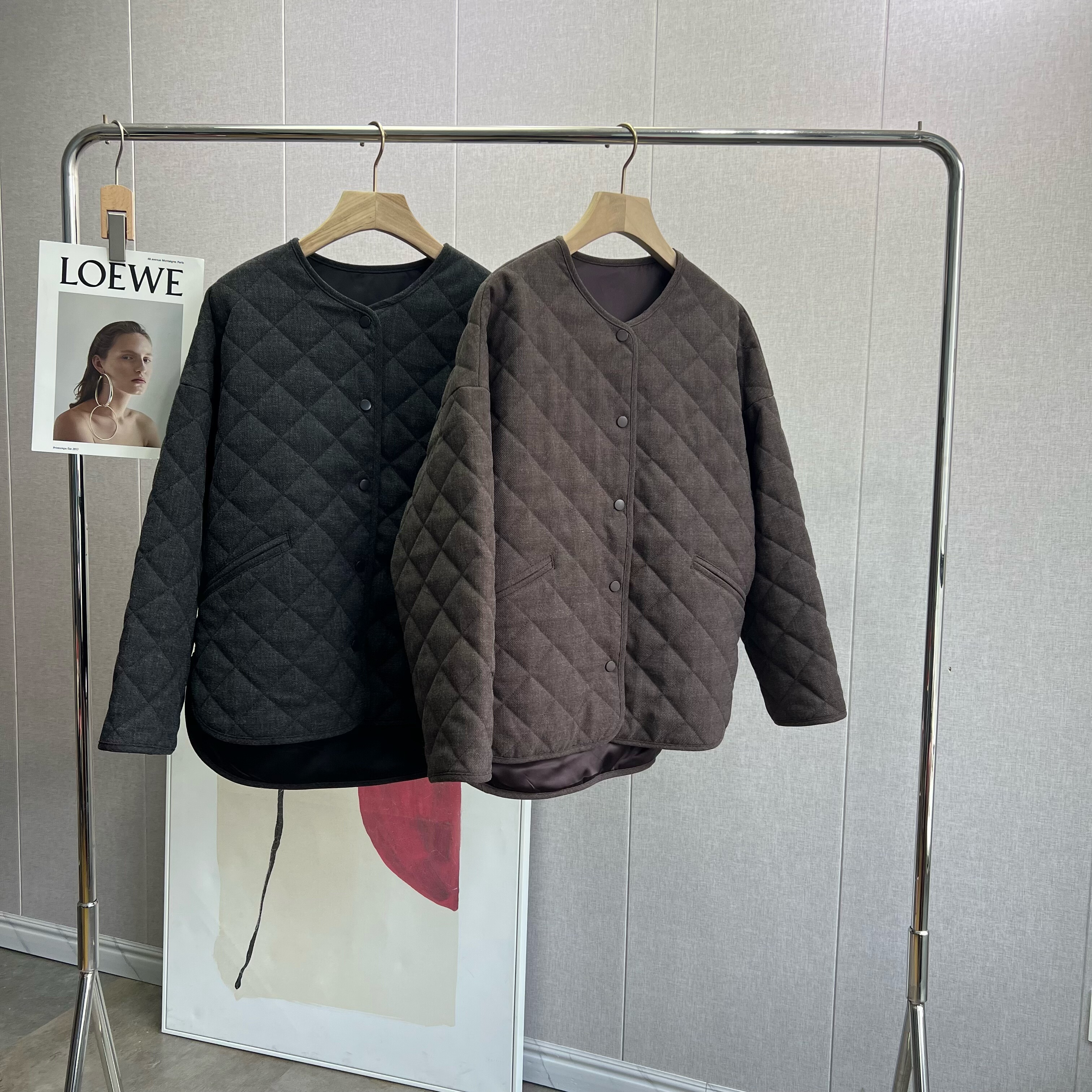 经典万搭 时髦感！绗缝菱格棉衣廓形设计感宽松显瘦时尚棉服外套