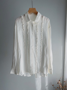 女 长绒棉沙洗提花木耳边衬衫 L家早秋新品 高端柜货