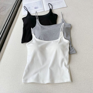 凉感细肩带背心 24夏天丝棉吊带美背文胸一体带胸垫外穿内搭上衣