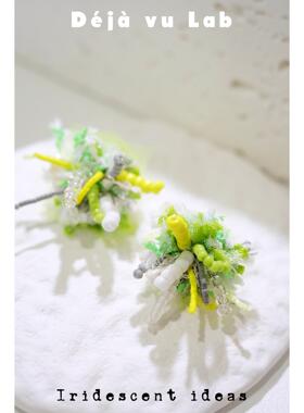 Deja vu Lab原创小众设计手工串珠多巴胺荧光色烟花日本米珠耳夹