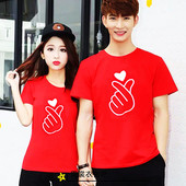 纯棉T恤抖音网红比心同款 男女韩版 半袖 2025新款 bf小清新情侣短袖