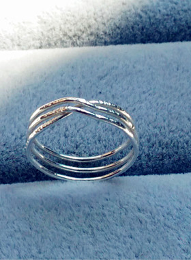 手工999足银超细银戒指 三生三世纠缠多层锤面女戒 轻奢高级感