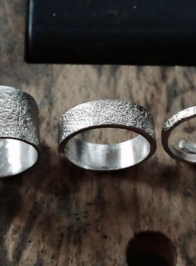 手工999足银肌理纹戒指直切开口可调节男女个性银戒指环戒子情侣