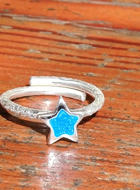 手工999纯银高温珐琅星月爱心戒指戒子可订做男女